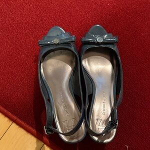Etienne Aigner Navy Slingback Flats with Bow Accent